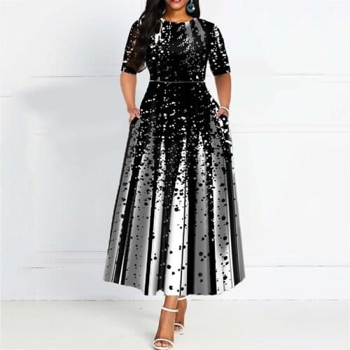 Print Long Evening Party Dress Fashion African Half Sleeve A-Line Draped Elegant Women Dress Ladies Slim Dress robe de soiree