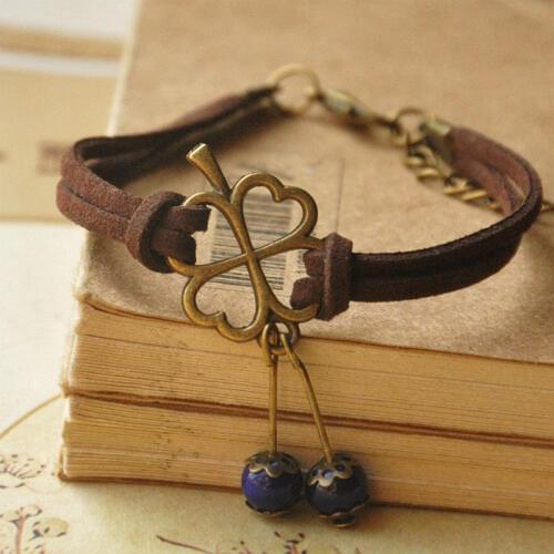 10 piece/lot Women Leather Bracelets Ceramic Beads Clover Flower Charm Link Chain Wristbands Cuff Bangle Fashion Jewelry