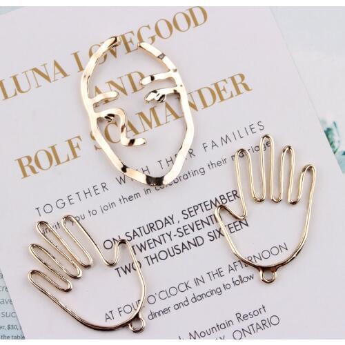 10Pcs Bright Gold Plating Punk Metal Pendant Brief Creative Hollow Face Hand Charms For DIY Necklace Earrings Jewelry Findings