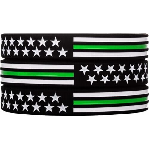 300pcs Thin Green Line American Flag Power of Faith Silicone Wristbands Bracelets Free Shipping by DHL