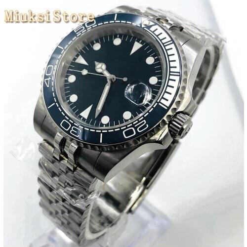 Bliger 40mm silver case sapphire glass ceramic bezel blue dial date window waterproof mens top luxury automatic watch