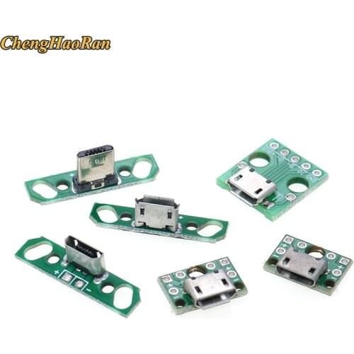 ChengHaoRan 10-100PCS Data Charging Cable Jack Test Board with Pin Header 90 Degree Micro Mini Micro USB Female Male connector