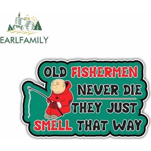 EARLFAMILY 13cm x 7.9cm for Fishing Old Fishermen Smell Hook Fish Logo Car Stickers Vinyl Trunk RV VAN 3D JDM Car Accessories