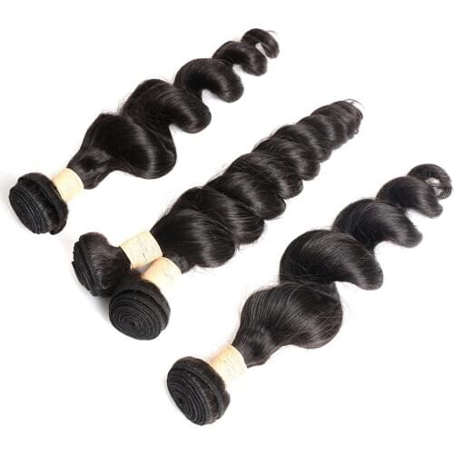 Hairmoda Loose Wave Bundles Brazilian Human Hair Loose Bundles Remy 3/4 Bundles Loose Natural Black 100% Human Hair Extensions