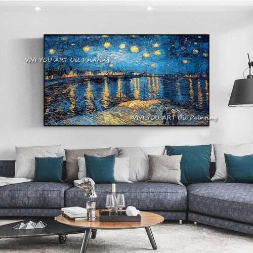 Excellent Artist Reproduce Van Gogh 1888s Starry Night Oil Painting for Wall Decor 100% Hand-painted Night Landscape Painting