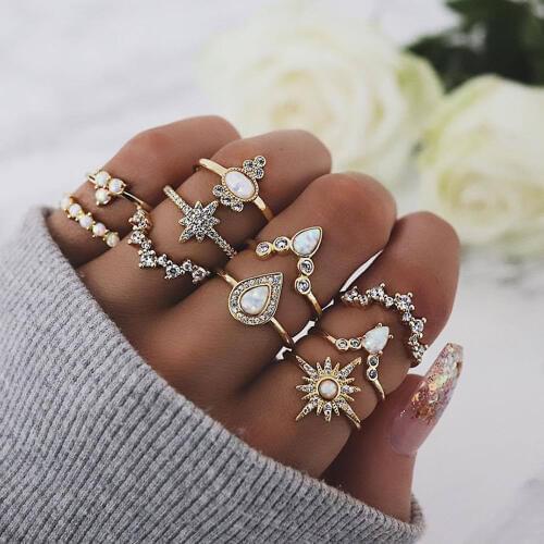 10 Pcs/Set Fashion Charm Gold Color Midi Finger Ring Set for Women Boho Knuckle Party Rings Punk Jewelry Gifts for Girls