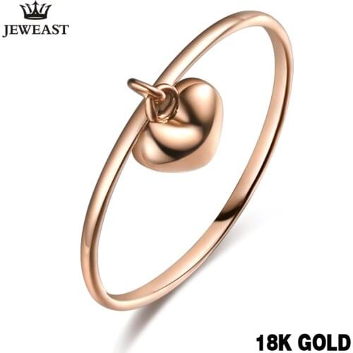 18k Pure Gold Women Ring Female Heart Charm Genuine Real Girl Gift Fashion Trendy Rings Party Rose Supportdrop shipping New