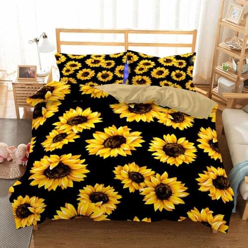 Sunflower Bedding Set Single Twin Full Queen King Size Sunflower Bed Set Flower Childrens Kid Bedroom Duvetcover Sets 006