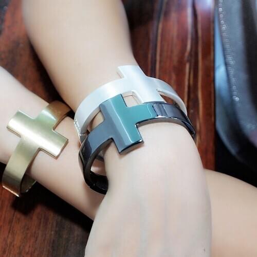 Cross Punk Style Geometric Alloy Cuff Bangles Bracelets For Women Fashion Jewelry Statement Charm Bracelets 3 Color UKMOC