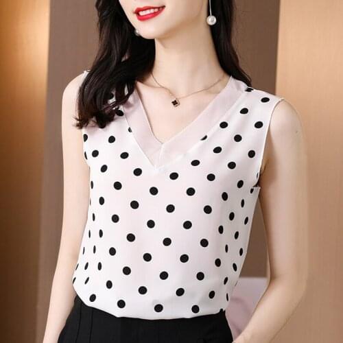 Summer 2021 Tank Tops Women Polka Dot Camis Top Female Sexy Gauze V-neck Sleeveless Solid Vest Loose Plus Size Black White Vest