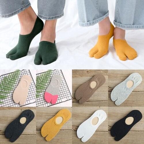 Summer Couple Tabi Socks Cotton Women Men Combed Cotton Two Toe Sock Non-slip Invisible Breathable Solid Low Cut Boat Socks