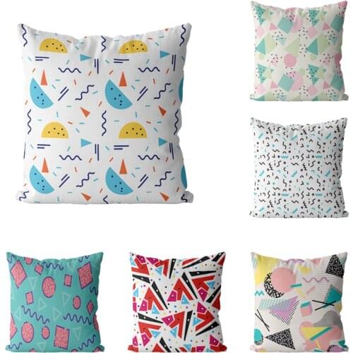 Mint Pink Pillowcase Memphis Pattern Line Round Triangle Cushion Cover Home Sofa Chair Decorative Pillow Case