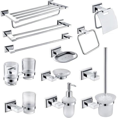 Bathroom Hardware Set Chrome Robe Hook Towel Rail Bar Rack Ring Shelf Tissue Paper Holder Toothbrush Soap Holders Accessories