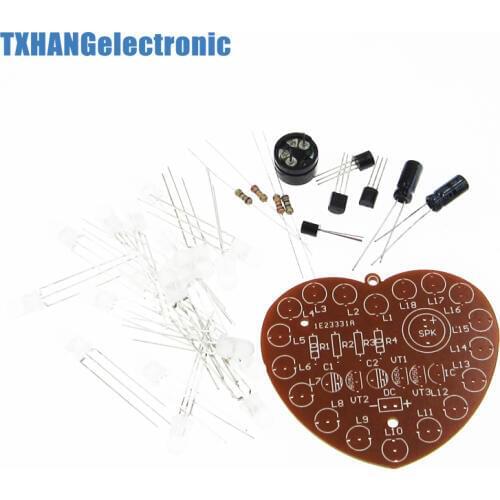 DIY Kit Music Flash Light Kits 18 LEDs Heart-Shaped Red Green Dual-Color Flashing Happy Birthday Music Gift Electronic Fun Parts