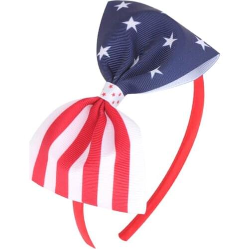 National Day Blue Double Layers Hairbows Star Flag Baby Hairbands For Girls Kids Bowknot Headband Hair Accessories