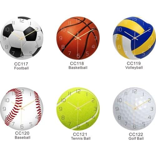 Wall Clock Football Soccer basketball Shape Hanging Alarm Clock Mute Movement Sport Style Home Decor for base Lover Fans Kids