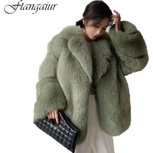 Ftangaiur 2021 New Winter Finland Import Fox Fur Coat Weave Whole Skin Thick Female Fox Coats Pure Color Short Natural Fur Coats