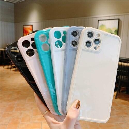 Solid Color Shockproof Glossy Phone Case for iPhone 11 12 Mini Pro X XR XS Max 8 7 Plus Simple Camera Protection Soft Back Cover