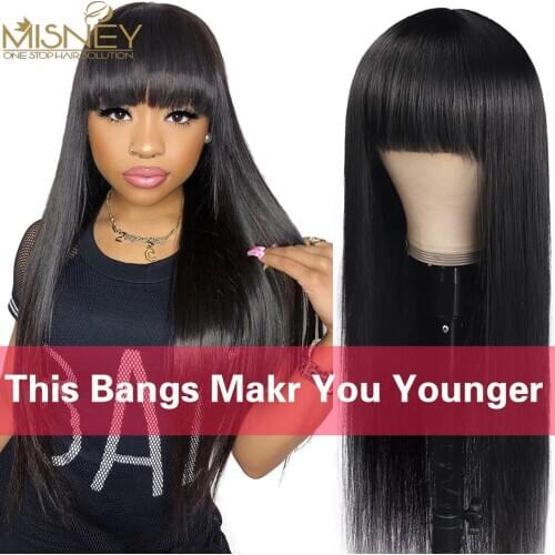 Human Hair Wig With Bangs Brazilian Remy Straight Human Hair Wigs For Women Full Machine Non Lace Wigs Short And Long Bob Wig