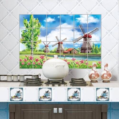 Pastoral wind grass windmill oil-proof stickers kitchen stove waterproof and oil-proof decorative vinyl wall stickers