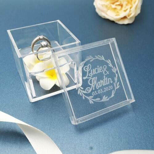 Personalised Acrylic Wedding Ring Box Jewelry Holder Ring Pillow Bearer Box Engagement Gift Anniversary Gift