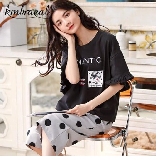 Pajamas for Women Sleepwear Cartoon Cotton Half Sleeved Calf Length Pants Summer Loungewear Fashion Home Clothing Homewear 2xl