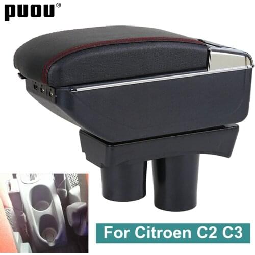 Armrest Box For Citroen C2 C3 For Citroen C2 Car Armrest Storage Box USB Charging Double layer Modification Accessorissories