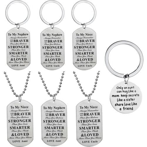 Dog Tag Pendant Keyrings Stainless Steel Engraved Words To My Nephew To My Niece Love Aunt Uncle Inspire Keychains Kid Gifts Hot