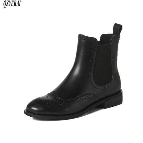 QZYERAI New style Genuine leather Fashion boots Female boots Women boots The European black cowhide Women shoes Size 34-40