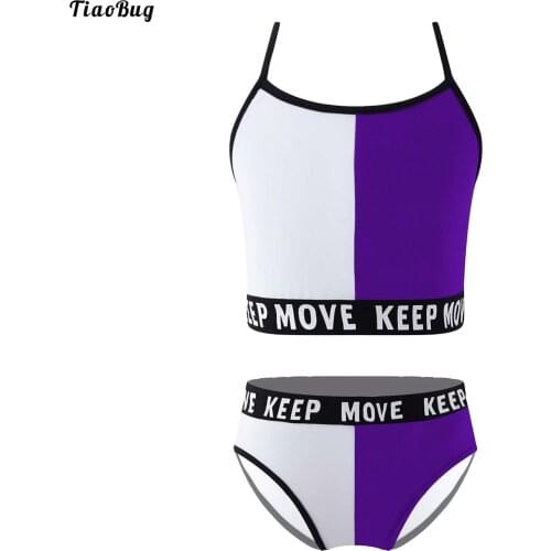 TiaoBug Summer 2Pcs Kids Girls Swimsuit Adjustable Straps Crop Tops And Briefs Set Beach Pool Swimming Bathing Rashguard