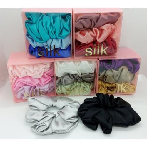 3 pcs 3.5cm Silk Hairbands 100% Real Silk 16 momme silk scrunchie pack with packing box Women Hair Accessories lady hair hoop