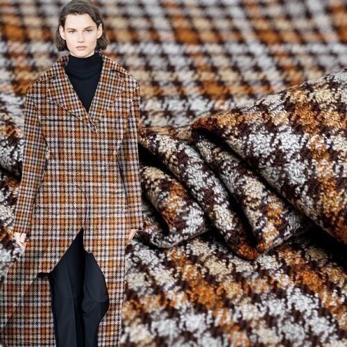 Pearlsilk Plaid Yarn Dyed Tweed Wool Garment Materials Autumn dress jacket Diy clothes fabrics Freeshipping