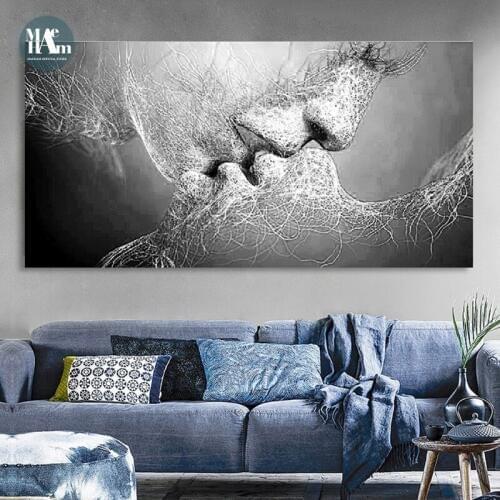 Nordic Black Love Kiss Canvas Painting Abstract Print Poster Pictures for Home decor Bedroom Living Room Decoration Wall Art
