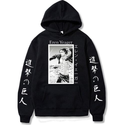 Eren Yeager Attack on Titan Anime Hoodies Spring Autumn Long Sleeve Hip Hop Male Oversized Male Hoodies Casual Men Clothing