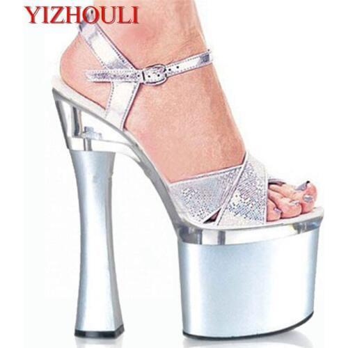 Comfortable thick heel shoes sexy glitter high-heeled sandals 18cm spool heels high-heeled shoes Stiletto With Platform