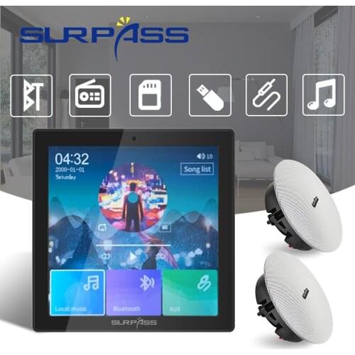 Smart Touch Screen In Wall Amplifier Bluetooth FM 2*25W Audio PA Ceiling Speaker Music Kit HiFi Stereo Sound Home Theatre System