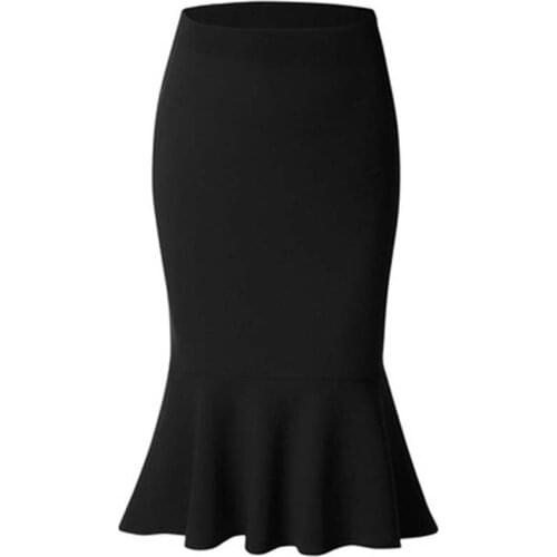 Summer Fashion Women High Waist Mermaid Skirt Lady Office Wear Skirt Solid Color Large Size Knee Length Trumpet Skirts