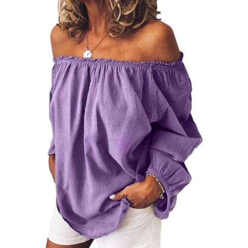 Women Blouse Pleated Off Shoulder Autumn Winter Solid Color Long Sleeve Top for Party