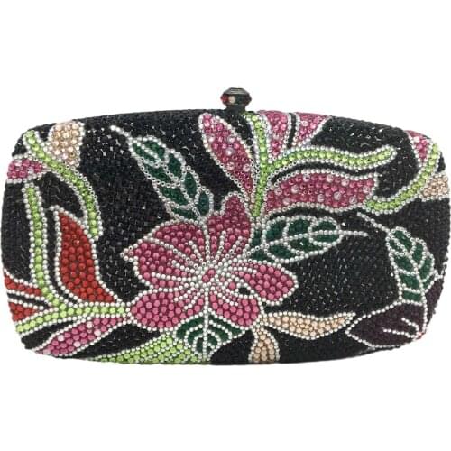 Boutique De FGG Elegant Flower Women Crystal Evening Purses and Handbags Bridal Wedding Party Minaudiere Rhinestone Clutch Bag
