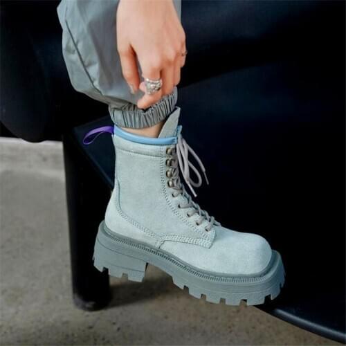 Generously increased thick-soled womens cross-lacing boots black gray short boots autumn and winter ladies fashion boots