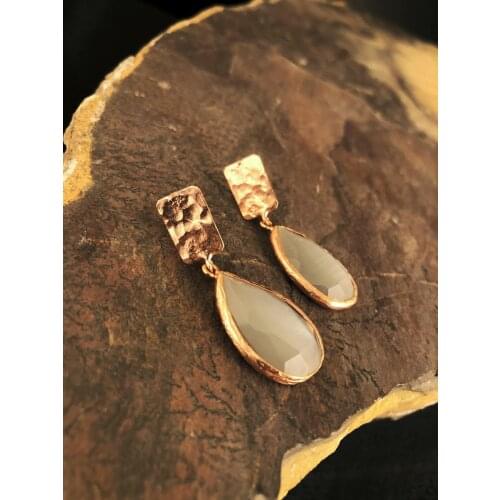 Dr Stone Natural Stone rose gold plated womens hand-made with cats eye Stone earrings KRB483