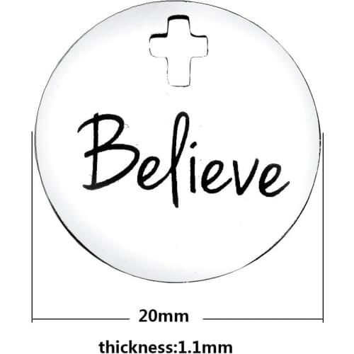 20pcs 20mm lettering believe charm for bracelet disc pendants Stainless steel DIY accessories necklace finding
