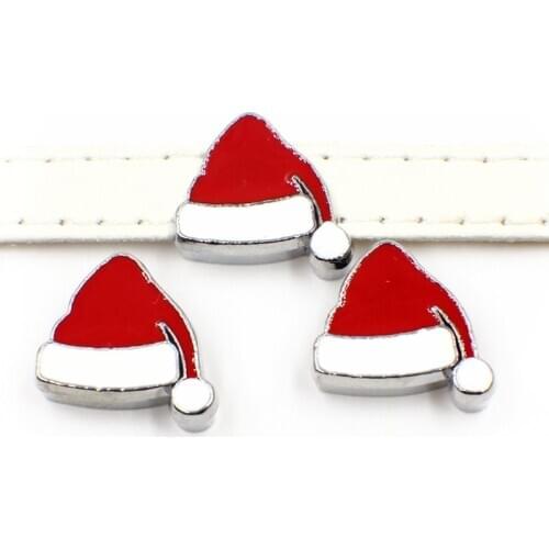8mm Hole Christmas Red Hat Slide Charms Beads DIY Accessories Handmade Jewelry For 8mm Bracelets Key Chains Pet Collar