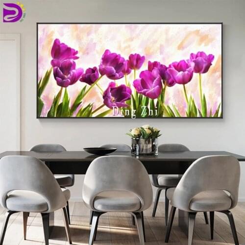 5D Diy Diamond Painting Full Square Purple Tulip Flowers Diamond Embroidery Picture Rhinestones DIY Mosaic Large Size Home Decor