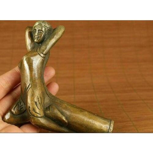 Antique old bronze hand carved belle statue walking stick head noble gift