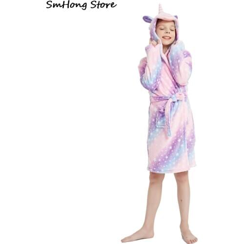 New Winter Flannel Unicorn Bathrobe Baby Kids Girls Unicorn Towels Bath Robes for 2-14Years Children Pyjamas