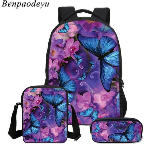 Children Backpacks Girls School Bag Teenager Daypack 3 Pcs/Set Women Shoulder Bags Fashion 3D Butterfly Printing Bookbags