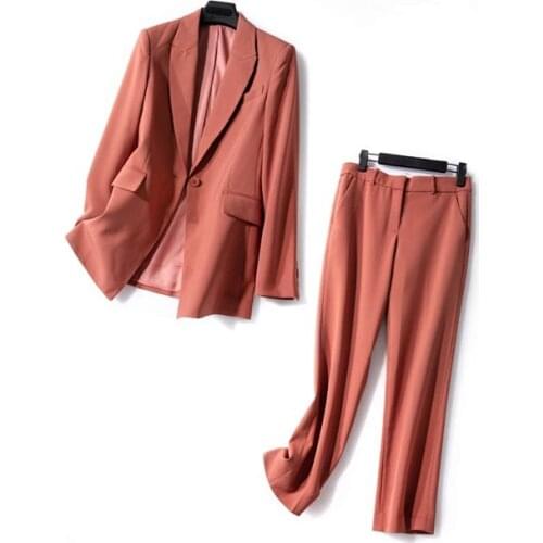 Elfbop Blue/Pink Simple Blazer Top + Women Causal Long Pants - 2019 New Blazer Pants Set