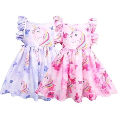 2021 New Cotton Sling Rainbow Unicorn Summer Princess Dress Childrens Home Party Clothes Childrens Birthday Gifts