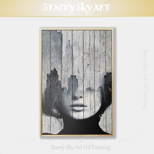 Artist Design Hand-painted High Quality Modern Black and White Lady Figure Oil Painting on Canvas Wall Art for Salon Decoration